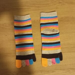 Five-Toe Crew Socks Horizontal Striped Multi-Colors ~ Free Shipping! ☆